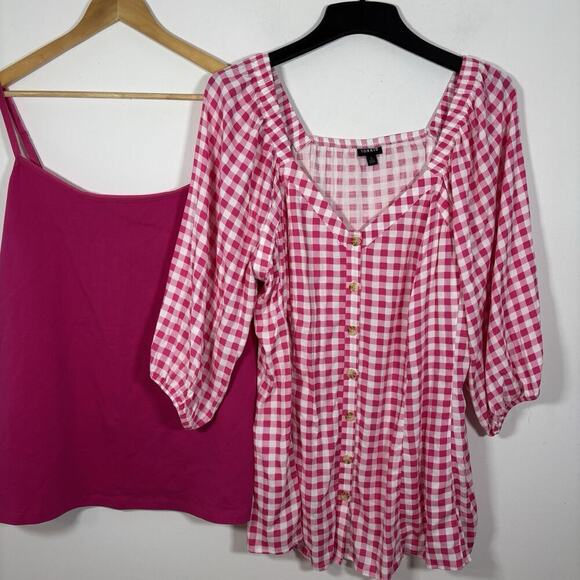 Bundle of 2 Torrid Pink Gingham Check Peasant Top Size 3X Tank Top 22 Plus - Picture 1 of 13